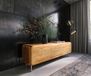 Shavani Meuble TV 175 cm Acacia naturel 2 portes 2 tiroirs Pieds ronds Acier inoxydable Argent