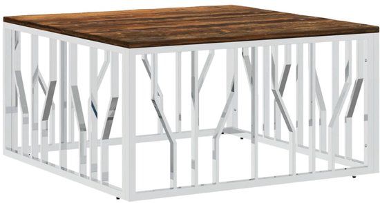 vidaXL Salontafel roestvrij staal en massief gerecycled hout zilver