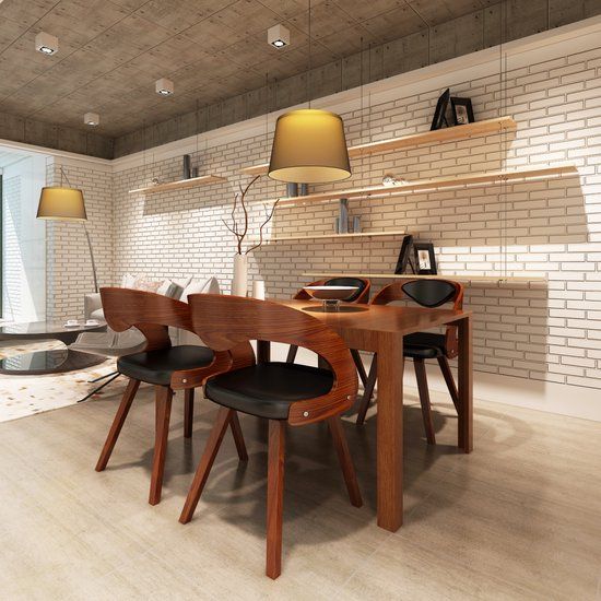 vidaXL Eetkamerstoelen - 4 stuks - Gebogen - Hout en Kunstleer - Bruin