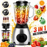 NONE Inventum Staande Mixer 2026 Nieuwe Staande Mixer, Mixer Vitaboost, RVS Zilveren Glazen Smoothie Maker, Melkshaker Blender 1,5 L, IJsbreker, 6 messen voor ijspuree