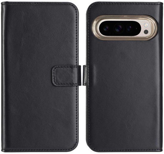 Selencia Echt Leren Bookcase Zwart voor Google Pixel 9 / 9 Pro