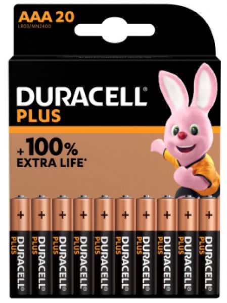 Duracell Plus AAA Alkaline Batterijen - 20 stuks