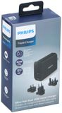 Philips Travel Charger 30W - Compacte Reisoplader met USB-A en USB-C Poort - Snel Opladen van Meerdere Apparaten - Inclusief 3 Wereldstekker Opzetstukken - Universeel Te Gebruiken - Zwart