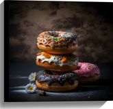 Merkloos / Sans marque Take your time Canvas - Opgestapelde Donuts in Verschillende Smaken - 40x40 cm Foto op Canvas Schilderij (Wanddecoratie op Canvas)