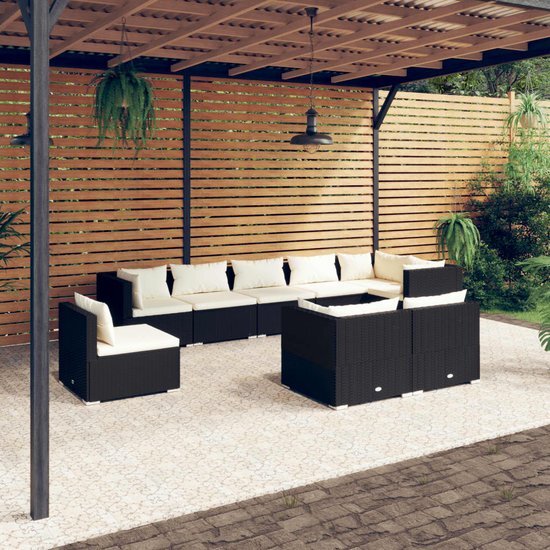 The Living Store Lounge Set - Poly Rattan - Zwart - Waterbestendig