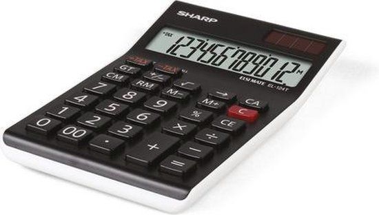 Sharp EL124TWH Rekenmachine - Zwart - 12-cijferig - Batterij/Zonne-energie