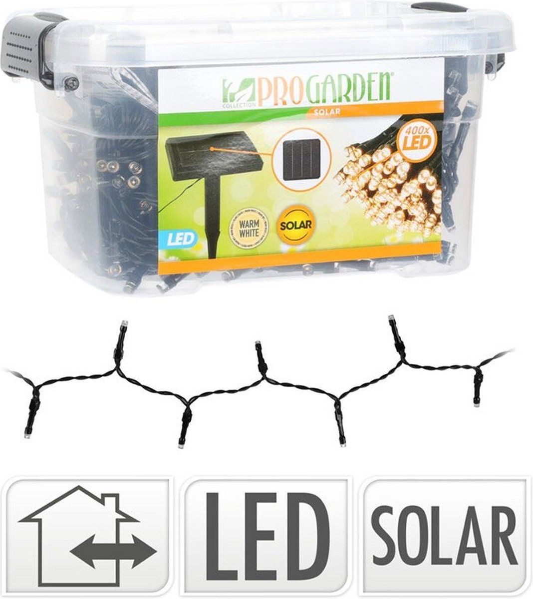 Garden Pro Solar Lichtsnoer - 400 LED - 24 + 4 meter - Warm wit - met Bewaarbox