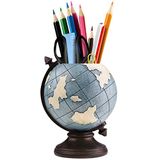 MUAMAX Globe Pen Potlood Houder voor Bureau Kinderen Rustieke Vintage Potlood Cup Antieke Pen Pot Borstelhouder voor Thuiskantoor School