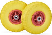 Merkloos Relaxdays 2x steekwagenwiel 4.1/3.5-4'' - anti lek - tot 150kg - 260x85mm - massief rubber - geel-rood