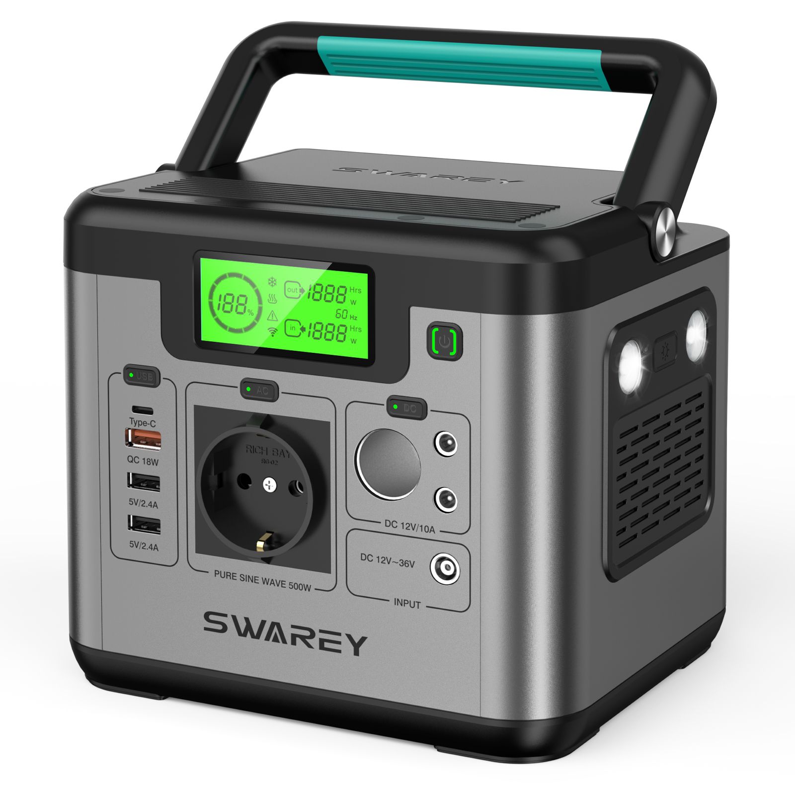 SWAREY 500W (piek 1000W) krachtcentrale zonnegenerator noodstroomoplader Power Bank back-upbatterij voor buiten kamperen, thuisenergie
