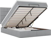 vidaXL Ottoman Bed with Mattress and LEDs - 140x200cm - Fabric - Light Grey