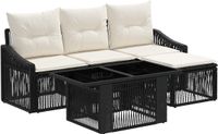 vidaXL Tuinbank Set 5-delig Zwart en Crème Wit Polyrattan