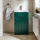 Hudson Reed Cluo Collectie meuble de lavabo vert foncé 50cm avec lavabo | poignées profilées en bronze brossé