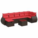 vidaXL 8-delige loungeset met kussens, polyrattan, bruin