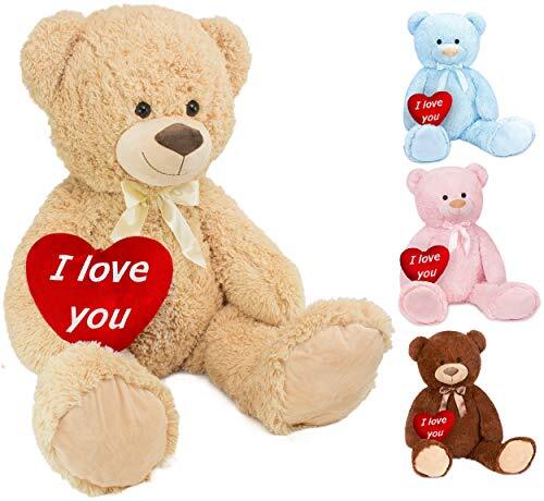 BRUBAKER XXL Teddybeer 100 cm met een Hartje - I love you - Zacht Speelgoed Knuffel - Beige