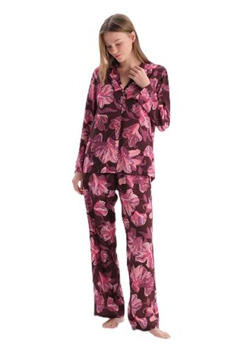 Dagi Modieuze Bordeaux Satijn Lange Pijpen Broek - Dames - Bordeaux - Maat 46