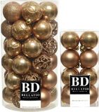 Shoppartners Bv 53x Boules de Noël en plastique Camel Marron 4 & 6 cm Mix Brillant/Mat/Pailleté