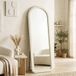 Homcom Miroir sur pied 160x60cm verre trempé HD installation 3 en 1 cadre en flanelle crème miroir pleine longueur