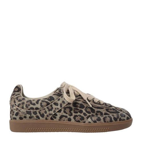 Sofie Schnoor Stellasw suède sneakers met panterprint lichtbruin