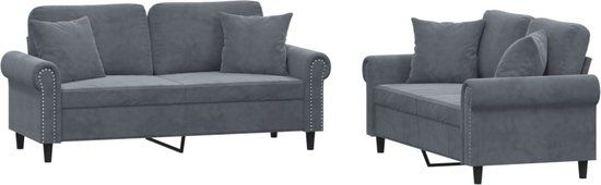 vidaXL 2-delige Loungeset met kussens fluweel donkergrijs