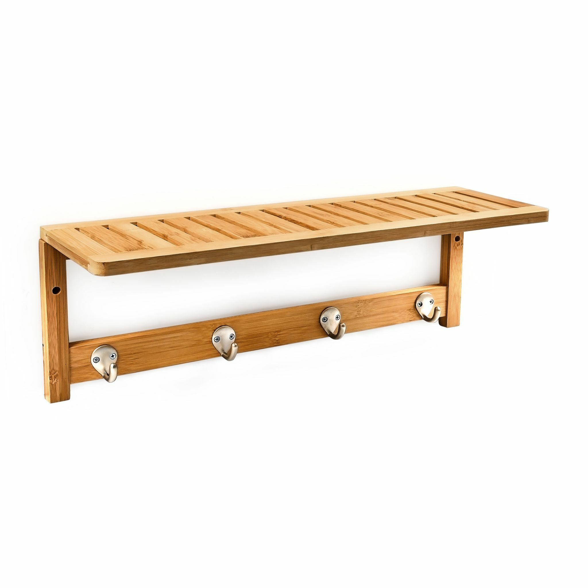 Relaxdays Bamboe Handdoekenrek - 4 Handdoekhaakjes - Hangend - Modern Design