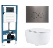 QeramiQ Dely Swirl Toiletset - inbouwreservoir Qeramiq Flush - slim zitting - metaal gunmetal bedieningsplaat - ronde knoppen - glans wit
