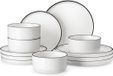 Holland Connections Set de vaisselle en porcelaine pour 4 personnes - Set de 12 pièces avec assiettes plates, assiettes à dessert et bols à muesli