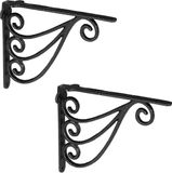 Merkloos Relaxdays Plankdrager Set van 2 - Gietijzer - Zwart - 23,5x4x18 cm