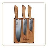 Little Balance 8424 – 3 Santoku messen – gemaakt voor 100% in Frankrijk – set met 3 Santoku messen, lemmet van roestvrij staal – handvat van olijfhout – snijplank