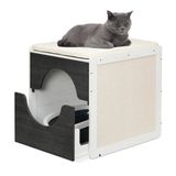 Relaxdays Kattenbak kast - met lade - kussen - 57 x 50 x 60 cm - wit