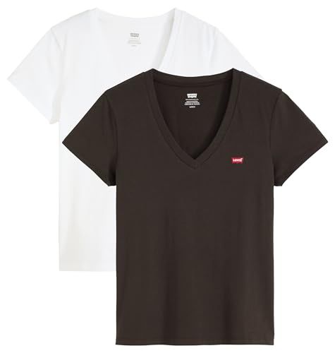 Levi's 2 stuks Perfect V-hals T-shirt voor dames, Set van 2 T-shirts met V-hals, wit, L