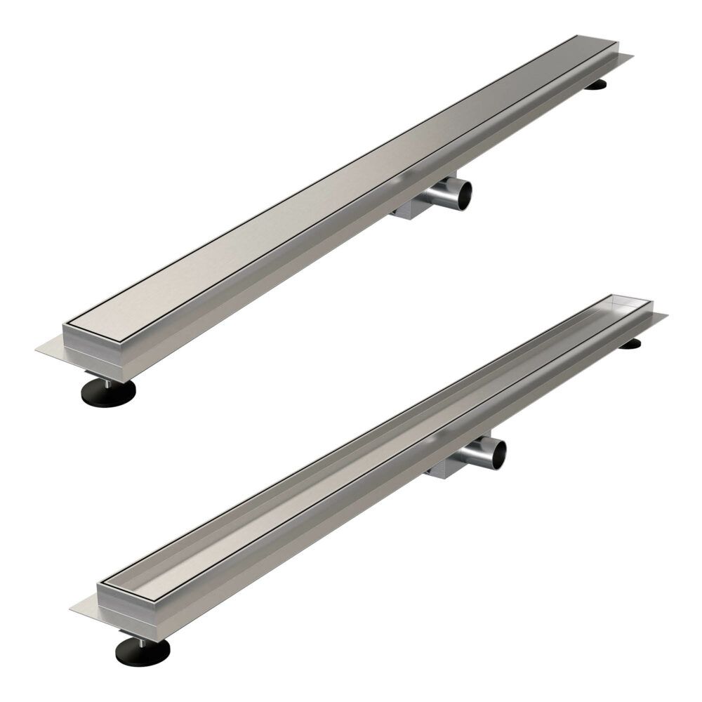 Brauer Douchegoot 120x7x6.7cm ondiep met vloerflens en zijuitloop met omkeerbaar tegelrooster RVS DR-MRF120NG