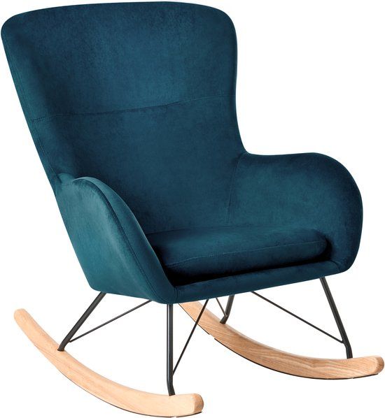 Beliani ELLAN Schommelstoel - Blauw Fluweel