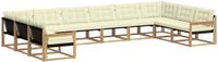 vidaXL - Dining loungeset - 10 zitplekken - Wit en crèmekleurig - Acacia hout