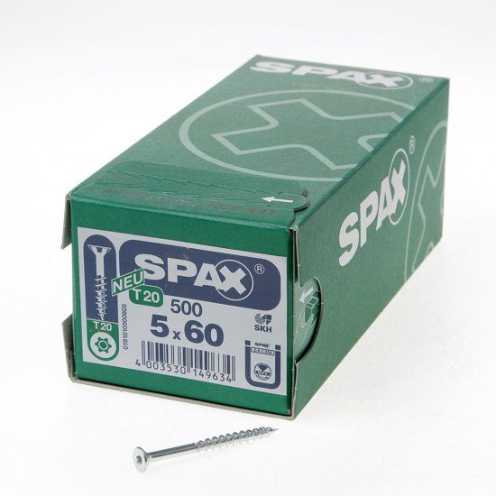 Spax Spaanplaatschroef platverzonken kop verzinkt T-Star T20 5.0 x 60mm - 500 stuks