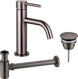 FortiFura Calvi Slim Wastafelkraanset - Lage wastafelkraan - Geborsteld gunmetal (antraciet)