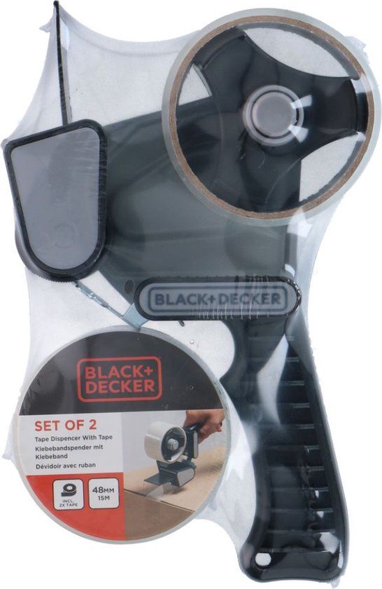 BLACK+DECKER Verpakkingstape met Tape Dispenser - met 2 Rollen Tape 15 m - Taperoller - Dozentape