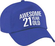 Bellatio Decorations Verjaardag cadeau petje - Awesome 21 year old - 21 jaar - blauw - volwassenen - baseball cap - leeftijd
