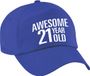 Bellatio Decorations Verjaardag cadeau petje - Awesome 21 year old - 21 jaar - blauw - volwassenen - baseball cap - leeftijd
