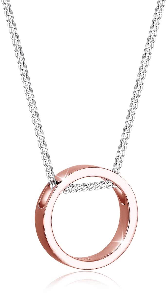Elli Ketting Circle Geo Trend Bi-Color 925 Zilver Roos Verguld