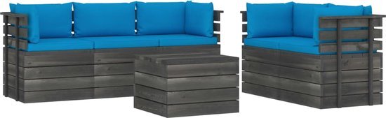 vidaXL 6-delige Loungeset met kussens pallet massief grenenhout