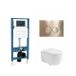 QeramiQ Dely Swirl Toiletset - réservoir encastré Qeramiq Flush - abattant 35mm - plaque de déclenchement en métal laiton brossé - boutons ronds - blanc mat
