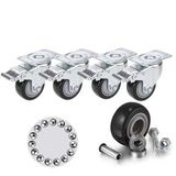 Zwenkwielen van 75 mm, met rem, 4 stuks meubelwielen, maximale belasting 400 kg, dubbele vergrendeling, 360 graden, zware wielen voor bureaustoelen en tuinmeubelen, zwart