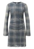 QS s.Oliver Jurk Geruit Lange Mouw Ronde Hals Kuithoogte Polyester Grijs S