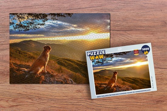 MuchoWow Puzzel Een Golden Retriever kijkend naar de zonsondergang - Legpuzzel - Puzzel 1000 stukjes volwassenen - Sinterklaas cadeautjes - Sinterklaas voor grote kinderen