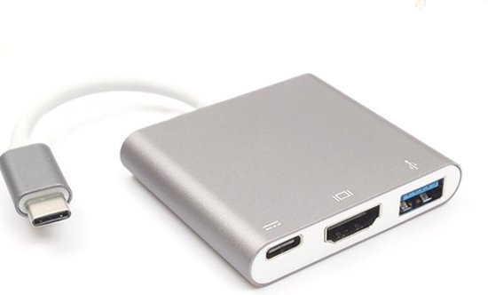 Adapterworld USB-C hub zilver met HDMI USB 3.0 & USB-C