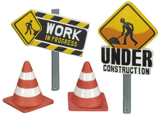 Nobby Bouwplaats borden en pionnen - Aquariumdecoratie - 4 stuks