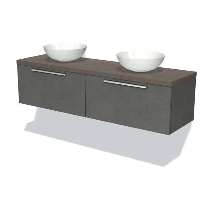 Maxaro Badkamermeubel Modulo Plato 160cm Donkergrijs Beton 2 Lades Donkerbruin Eiken Blad