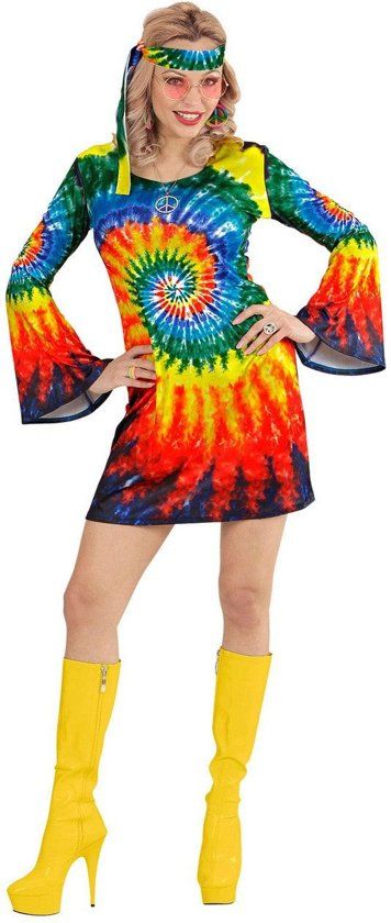 Widmann Hippie Kostuum Psychedelische Tie Dye Hippie Vrouw Small Carnaval kostuum Verkleedkleding