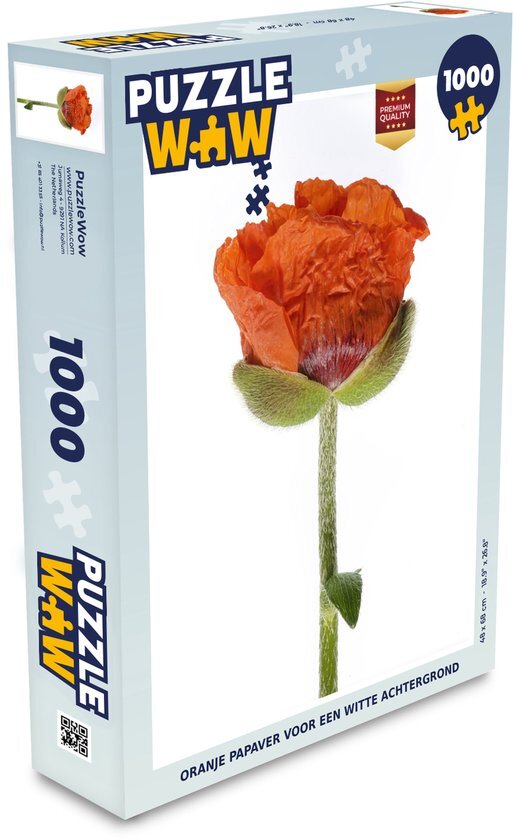 MuchoWow Puzzel Oranje papaver voor een witte achtergrond - Legpuzzel - Puzzel 1000 stukjes volwassenen